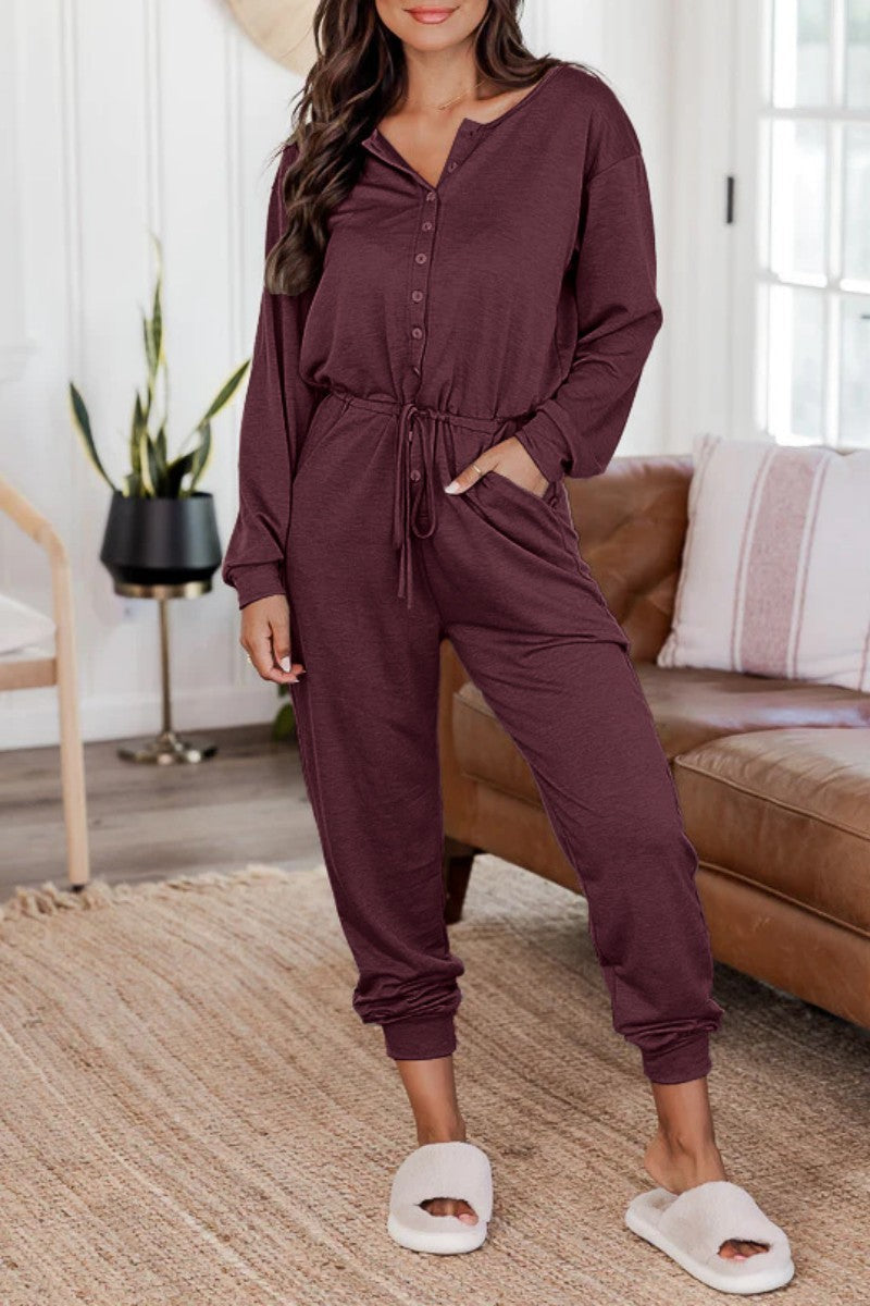 Casual Solid Patchwork V-Neck Regular Jumpsuits