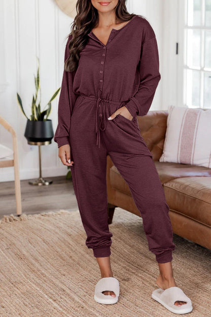 Casual Solid Patchwork V-Neck Regular Jumpsuits