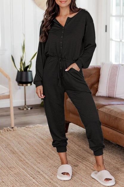 Casual Solid Patchwork V-Neck Regular Jumpsuits