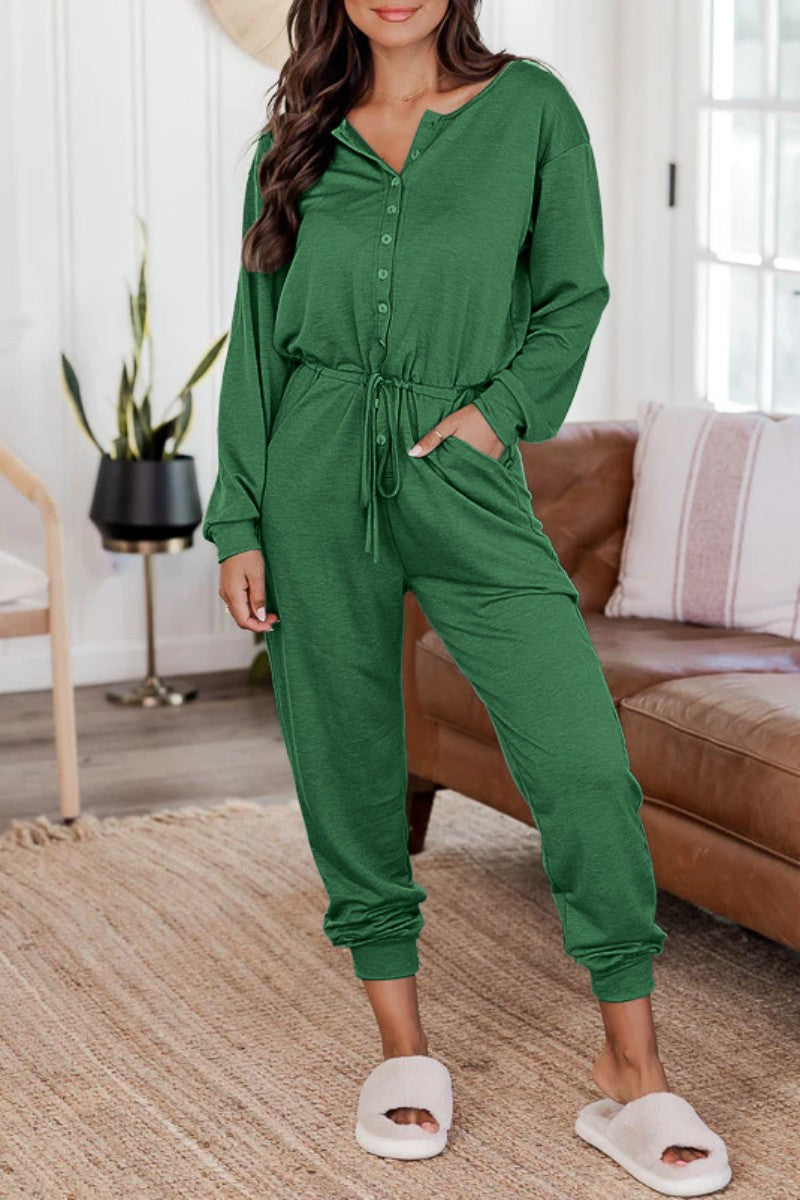 Casual Solid Patchwork V-Neck Regular Jumpsuits