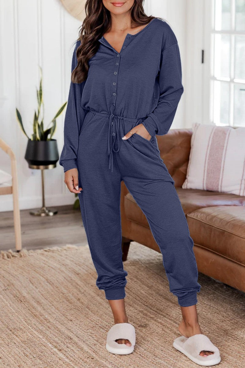 Casual Solid Patchwork V-Neck Regular Jumpsuits
