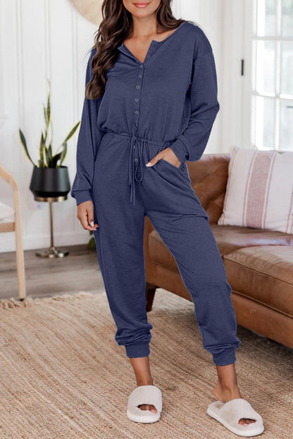 Casual Solid Patchwork V-Neck Regular Jumpsuits