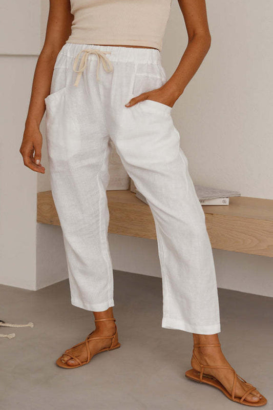 Casual Simplicity Solid Bag Frenulum Loose High Waist Straight Solid Colour Pantalones (5 colores)