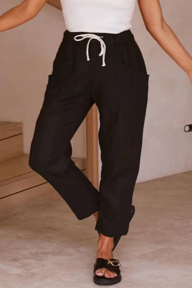 Casual Simplicity Solid Bag Frenulum Loose High Waist Straight Solid Colour Pantalones (5 colores)