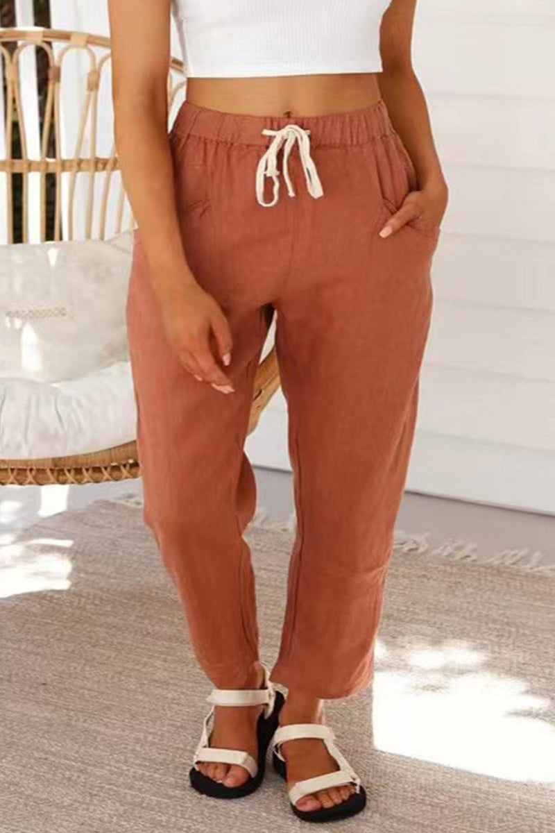 Casual Simplicity Solid Bag Frenulum Loose High Waist Straight Solid Colour Pantalones (5 colores)