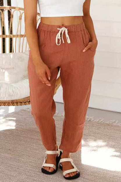 Casual Simplicity Solid Bag Frenulum Loose High Waist Straight Solid Colour Pantalones (5 colores)