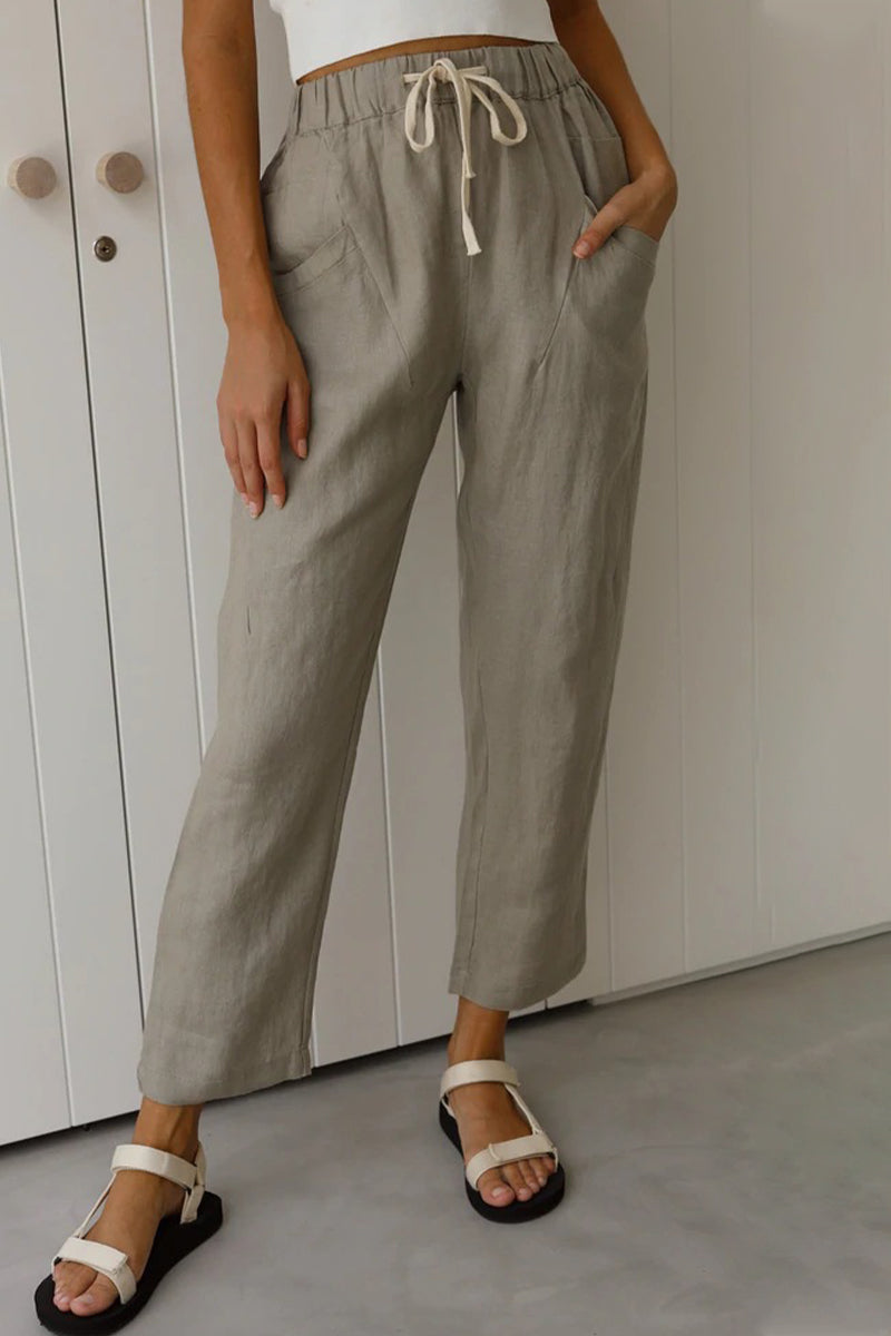 Casual Simplicity Solid Bag Frenulum Loose High Waist Straight Solid Colour Pantalones (5 colores)