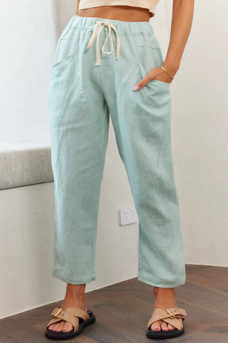 Casual Simplicity Solid Bag Frenulum Loose High Waist Straight Solid Colour Pantalones (5 colores)