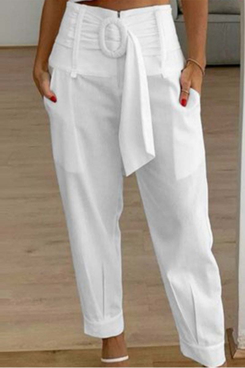 Casual Solid Patchwork Regular High Waist Conventional Solid Colour Pantalones