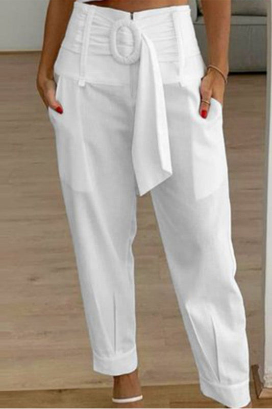 Casual Solid Patchwork Regular High Waist Conventional Solid Colour Pantalones