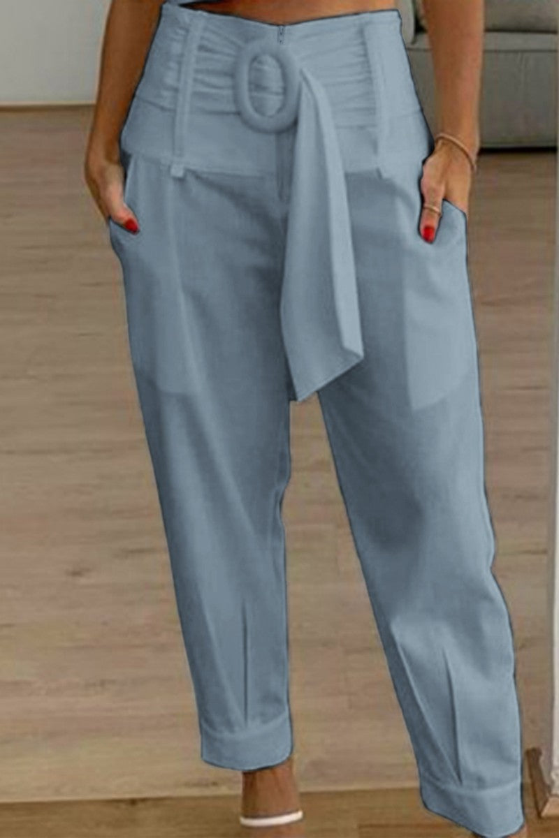 Casual Solid Patchwork Regular High Waist Conventional Solid Colour Pantalones
