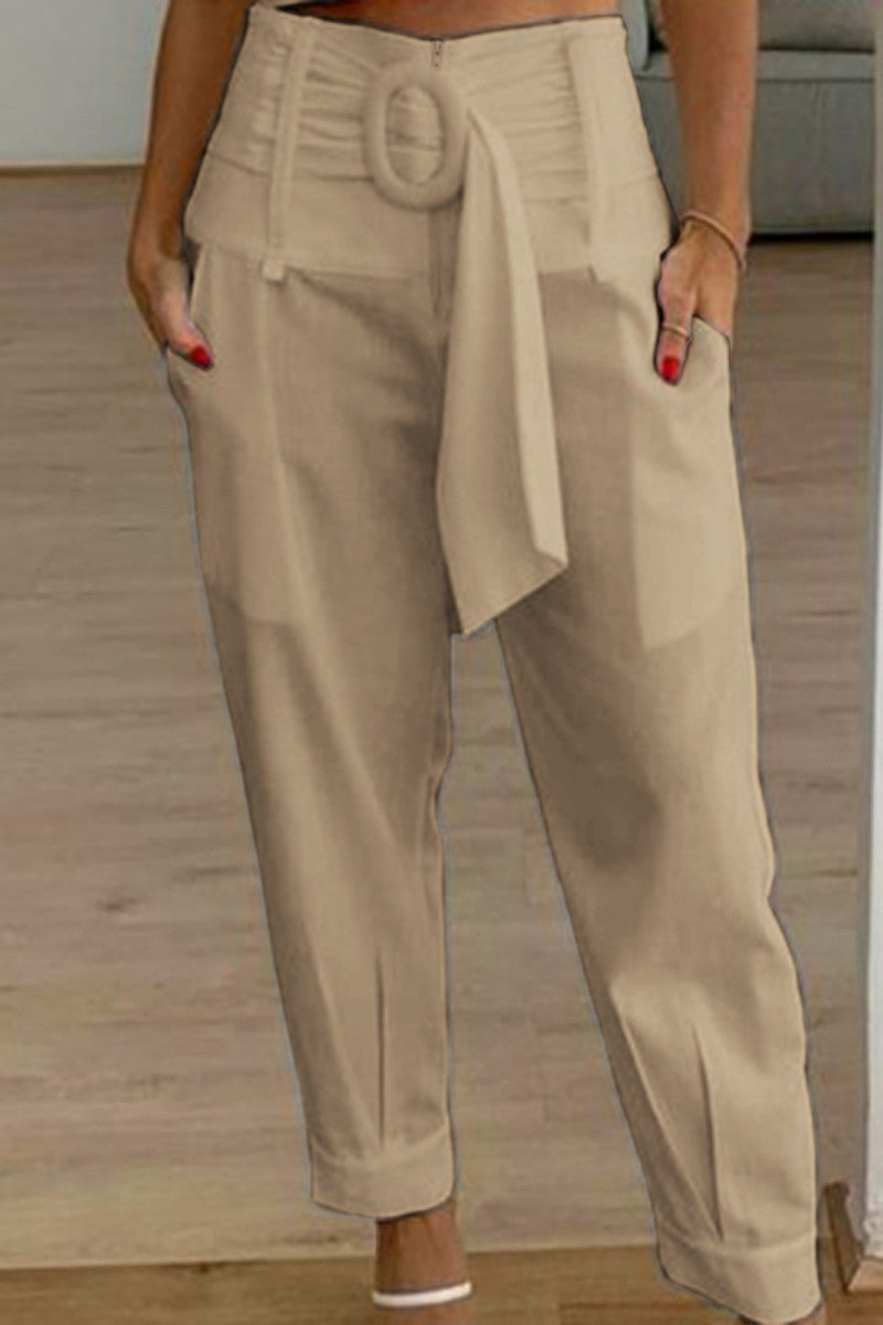 Casual Solid Patchwork Regular High Waist Conventional Solid Colour Pantalones