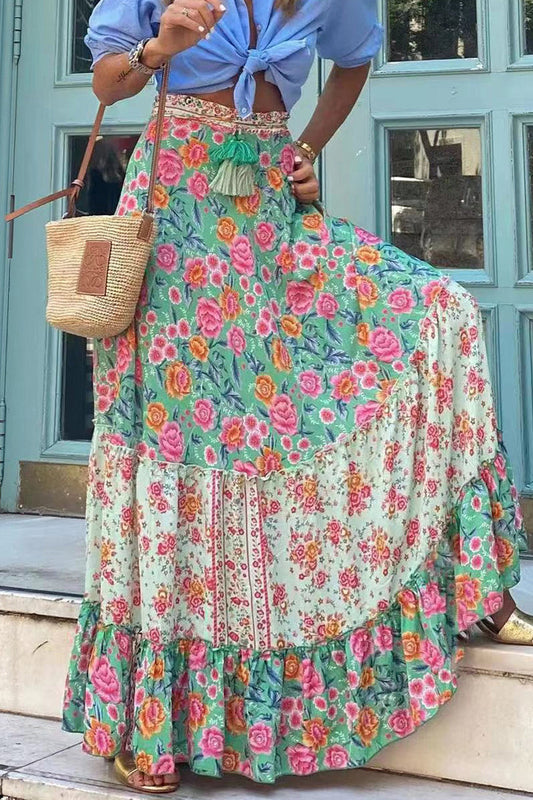 Holiday Floral Patchwork Loose High Waist Type A Pantalones con estampado integral