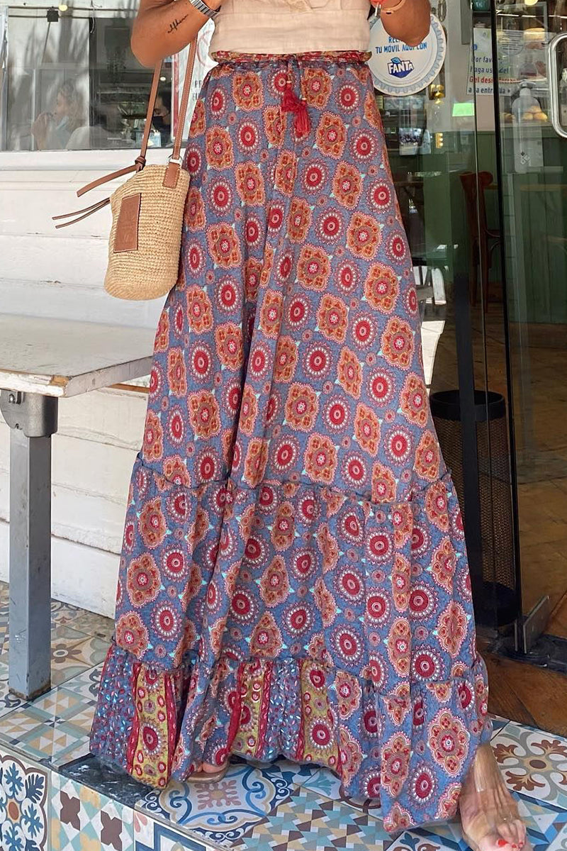 Casual Street Floral String Self Lace Loose High Waist Type A Fully Printed Pants