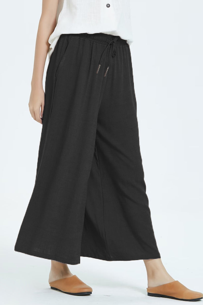 Casual simplicity solid make old loose high-waisted wide leg pantalones cortos de color liso (8 colores)
