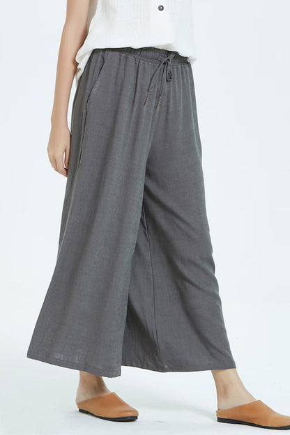Casual simplicity solid make old loose high-waisted wide leg pantalones cortos de color liso (8 colores)