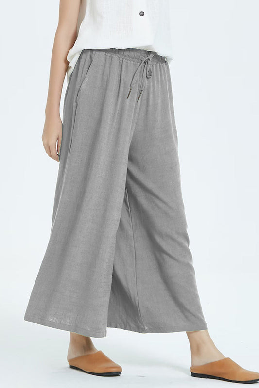 Casual simplicity solid make old loose high-waisted wide leg pantalones cortos de color liso (8 colores)