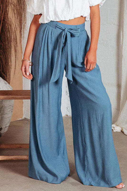 Casual Solid Pocket Frenulum Loose High Waist Wide Leg Solid Colour Pantalones