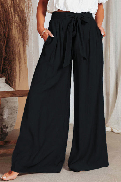Casual Solid Pocket Frenulum Loose High Waist Wide Leg Solid Colour Pantalones