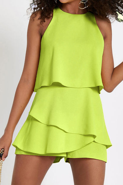 Casual-sólido-cuello O monos (4 colores)
