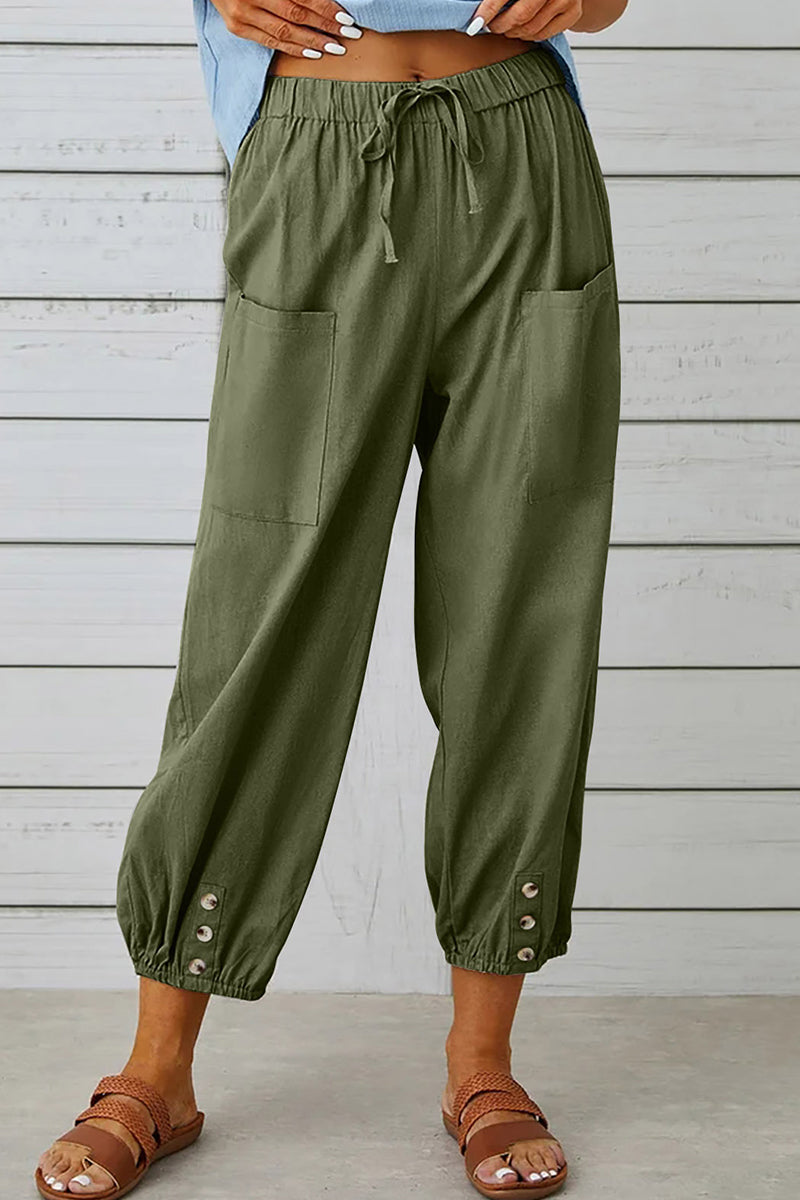 Casual Solid Pocket Loose High Waist Wide Leg Solid Colour Pantalones (10 Colores)