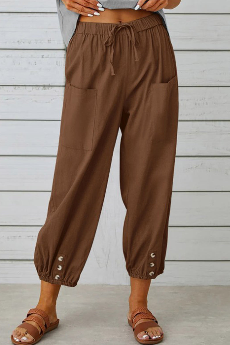 Casual Solid Pocket Loose High Waist Wide Leg Solid Colour Pantalones (10 Colores)