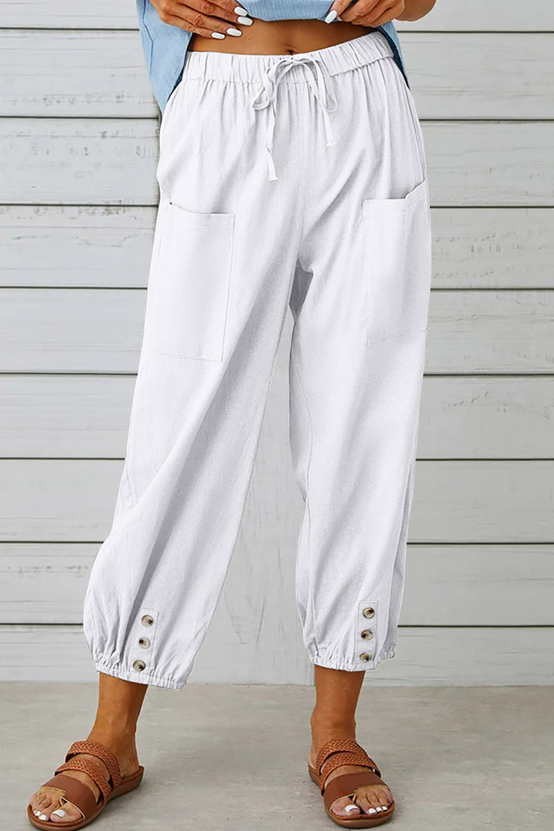 Casual Solid Pocket Loose High Waist Wide Leg Solid Colour Pantalones (10 Colores)