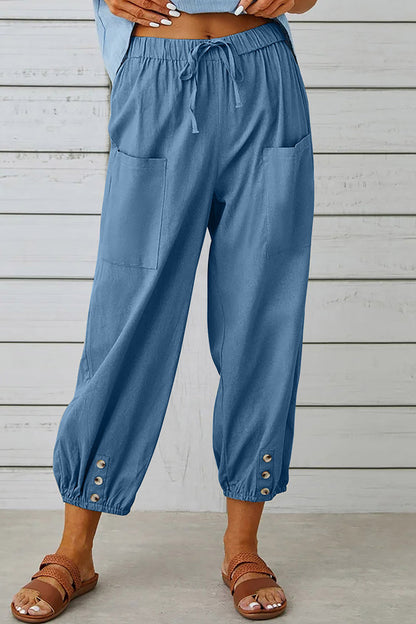 Casual Solid Pocket Loose High Waist Wide Leg Solid Colour Pantalones (10 Colores)