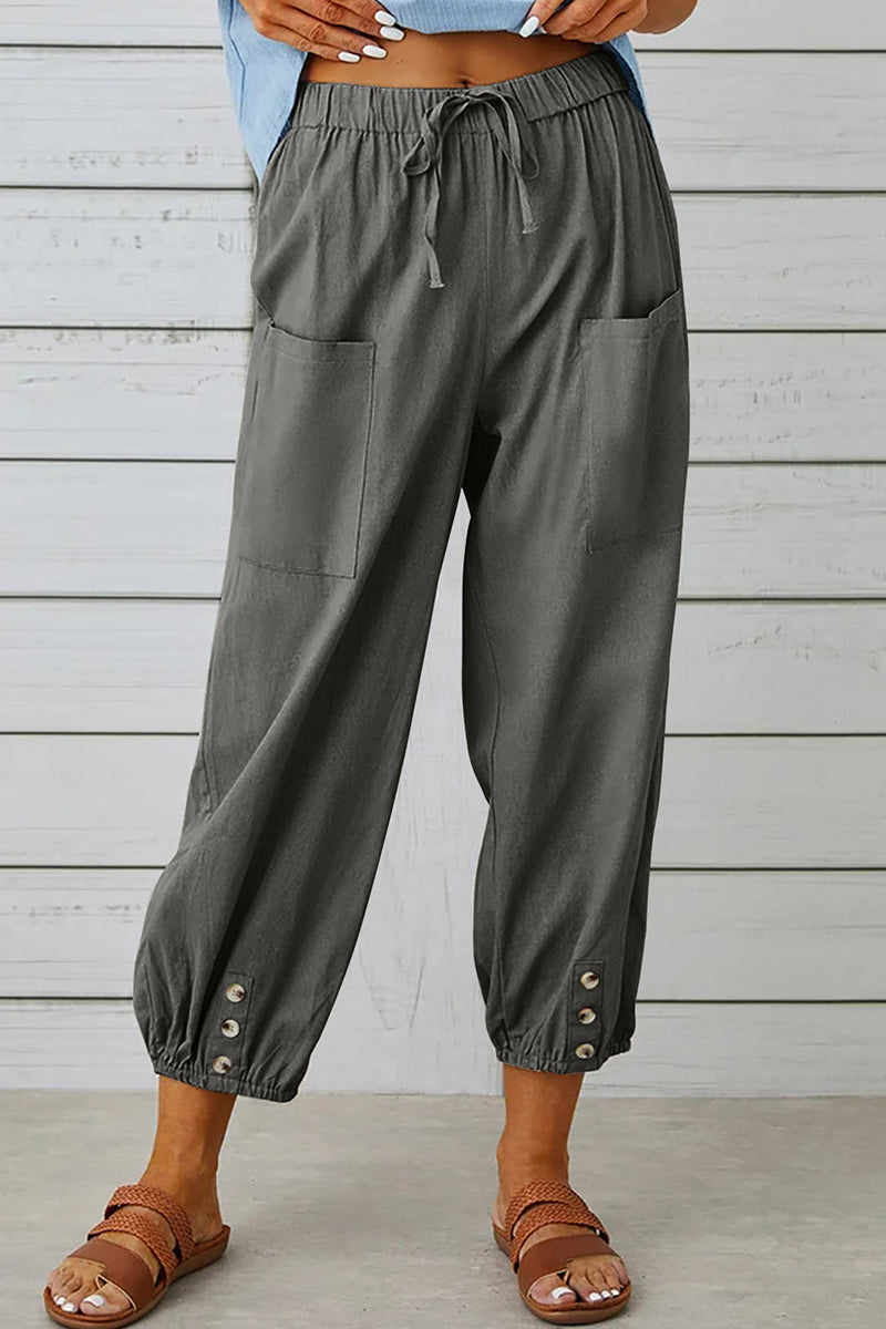 Casual Solid Pocket Loose High Waist Wide Leg Solid Colour Pantalones (10 Colores)