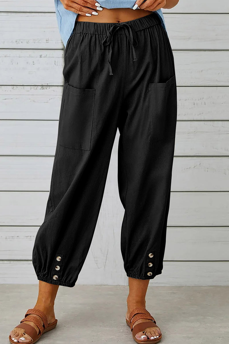 Casual Solid Pocket Loose High Waist Wide Leg Solid Colour Pantalones (10 Colores)