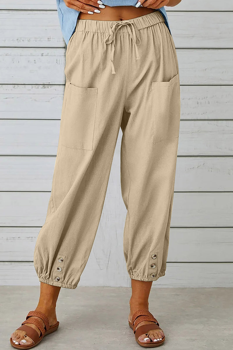 Casual Solid Pocket Loose High Waist Wide Leg Solid Colour Pantalones (10 Colores)