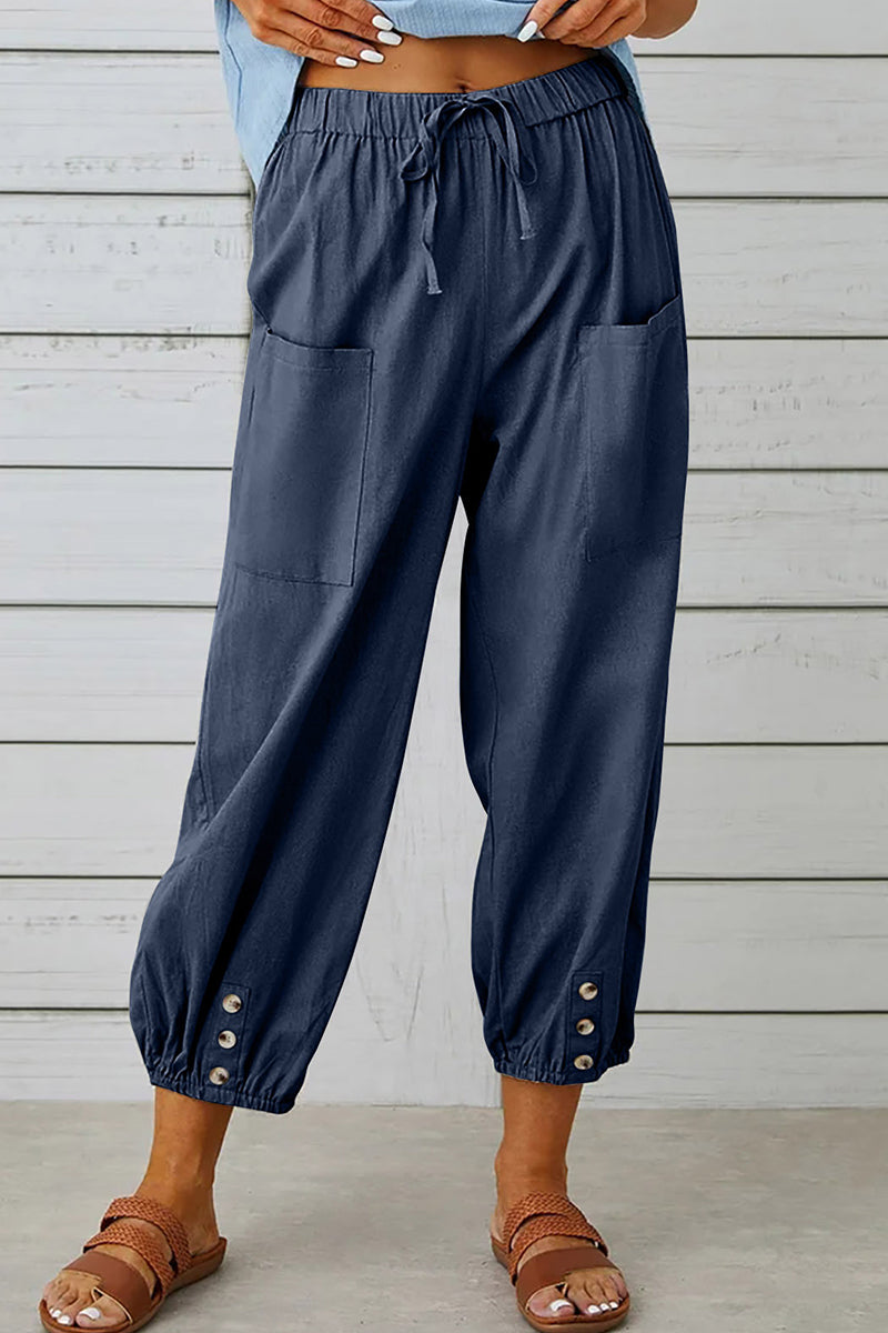 Casual Solid Pocket Loose High Waist Wide Leg Solid Colour Pantalones (10 Colores)