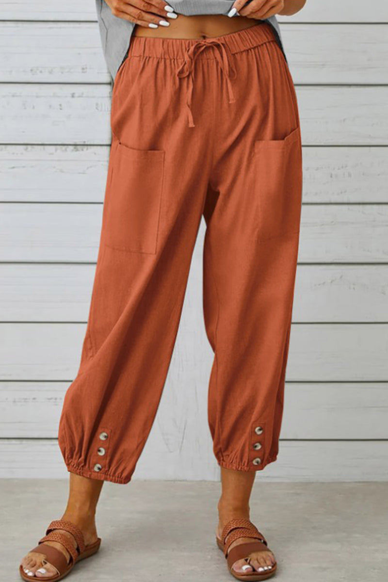 Casual Solid Pocket Loose High Waist Wide Leg Solid Colour Pantalones (10 Colores)