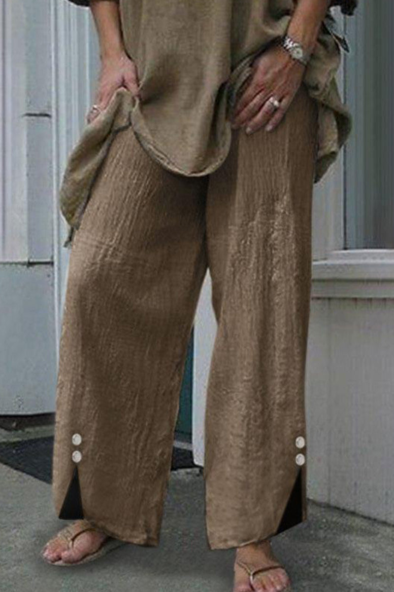Casual Solid Buttons Loose Mid Waist Straight One Color Underpants