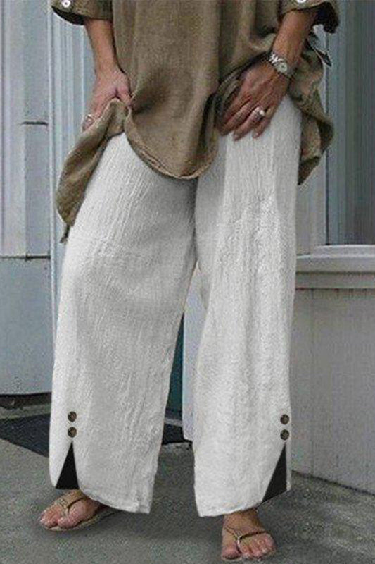 Casual Solid Buttons Loose Mid Waist Straight One Color Underpants