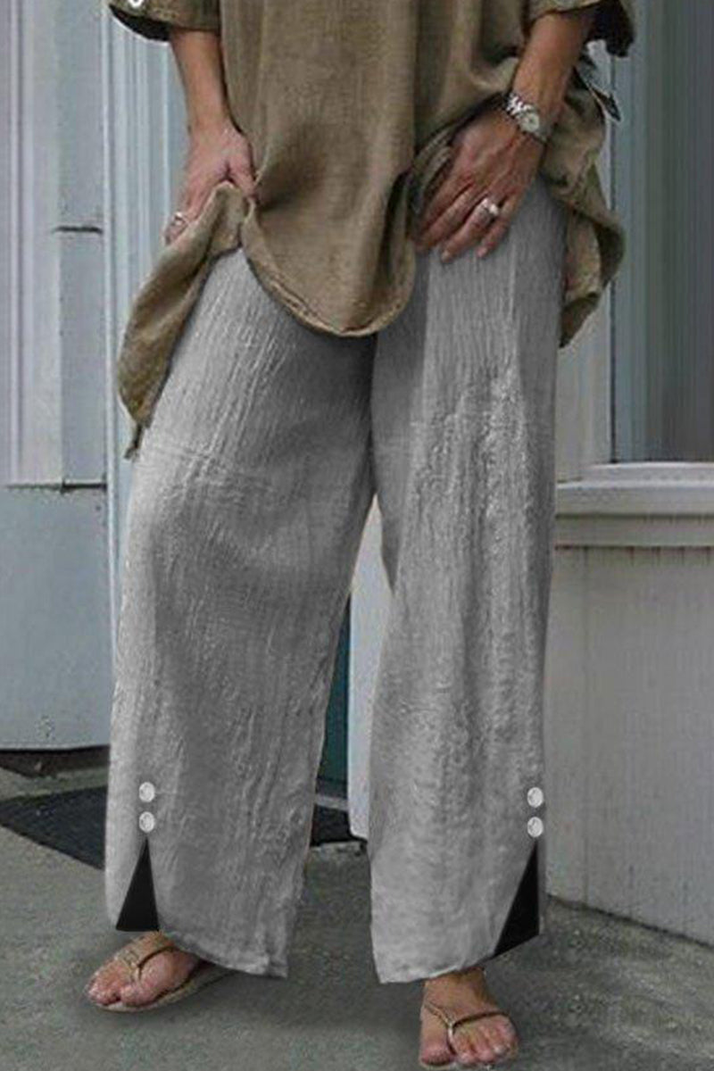 Casual Solid Buttons Loose Mid Waist Straight One Color Underpants
