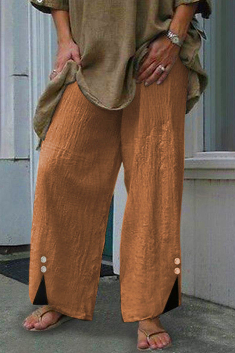 Casual Solid Buttons Loose Mid Waist Straight One Color Underpants