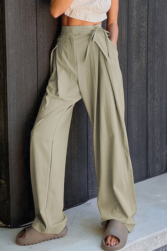 Casual Solid Frenulum Loose High Waist Straight Plain Pants