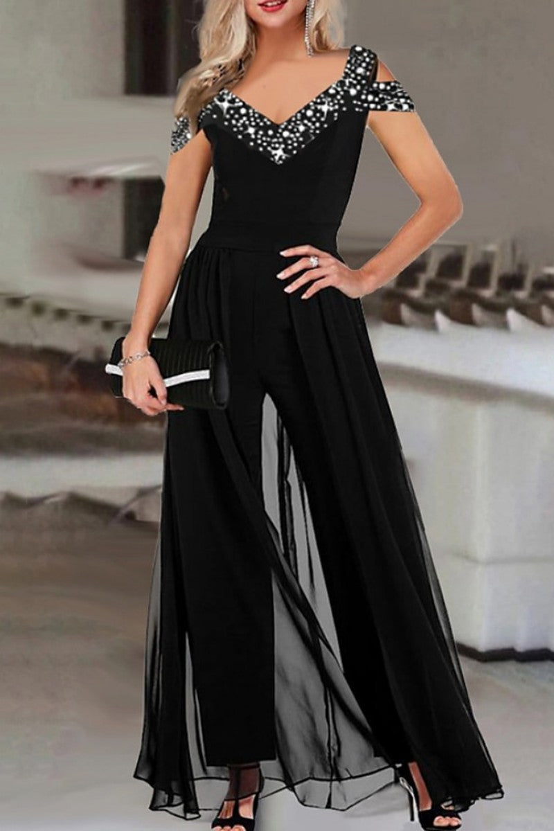 Casual-casual-print-patchwork-en-cuello-regular-jumpsuits