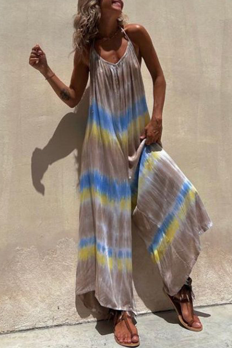 Casual College Print Contrast U Neck Loose Jumpsuits