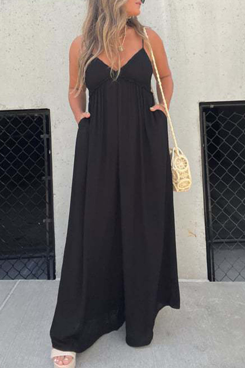 Casual Color Sólido Espalda sin Cuello en V Vestido de Bolsillo (9 Colores)