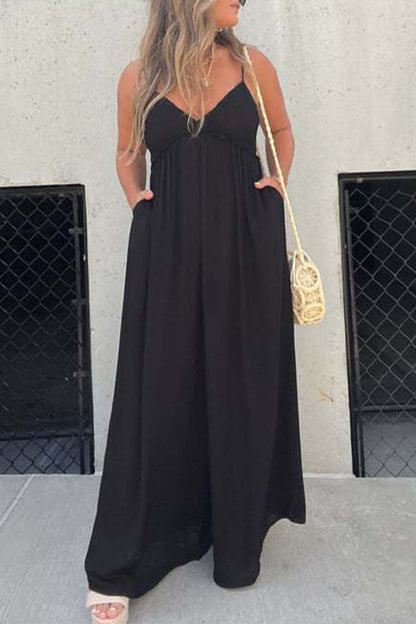 Casual Color Sólido Espalda sin Cuello en V Vestido de Bolsillo (9 Colores)