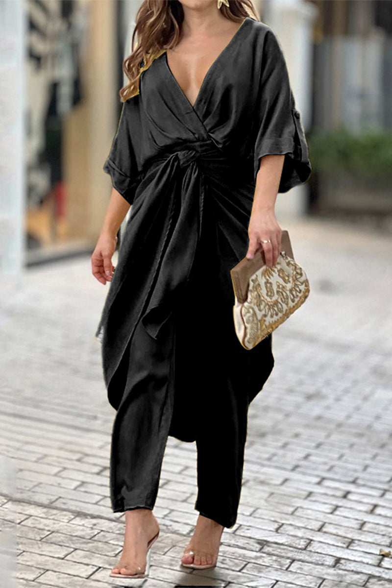 Casual Solid Frenulum V Neck Regular Jumpsuits (3 colores)