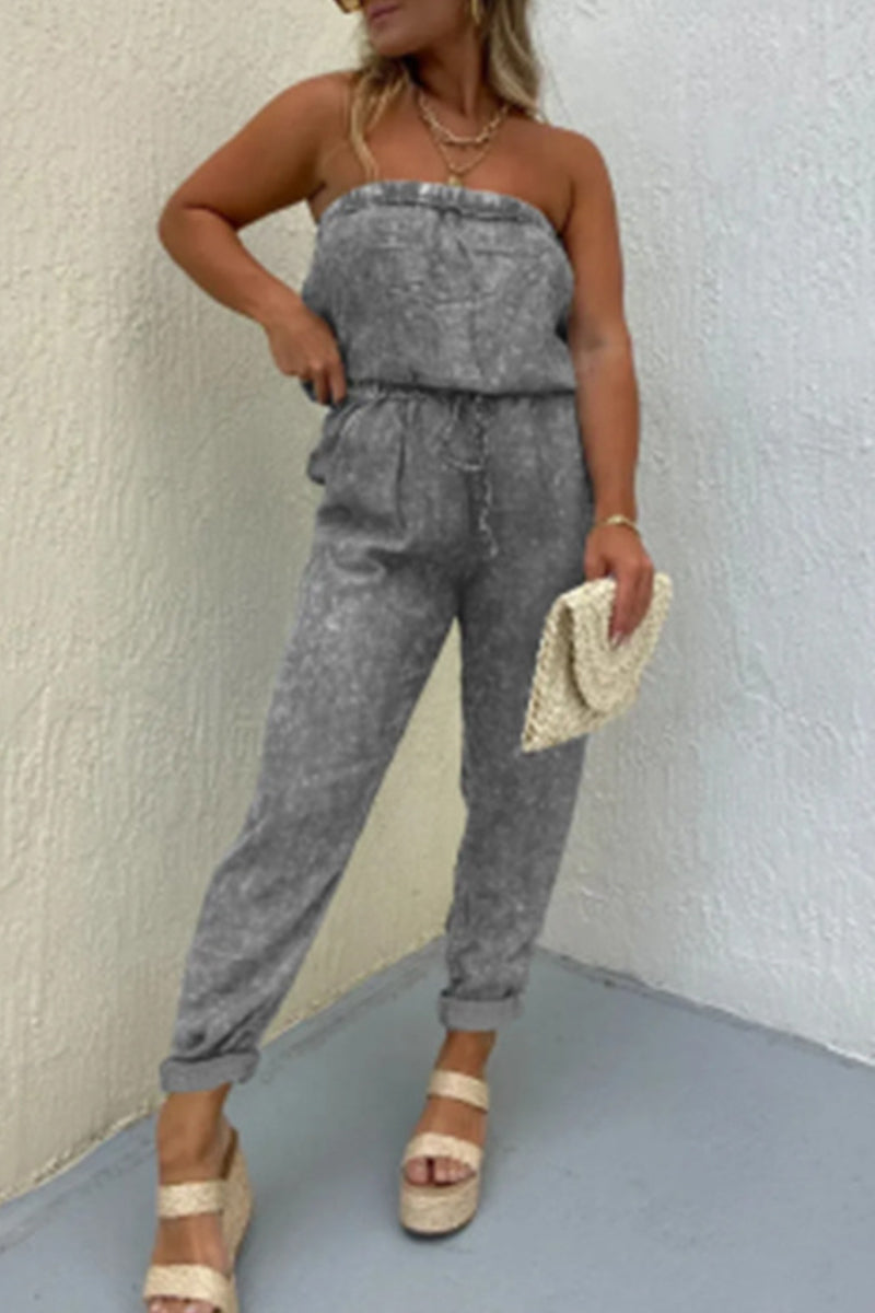 Casual-único-hacer-viejo-bolsa strapless regular-jumpsuits