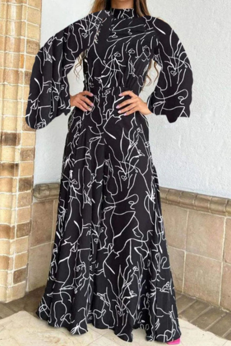 Casual Print Patchwork Half A Turtleneck Sweater Regular Jumpsuits (looseaspberry print)