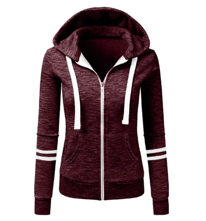 Thalia - Sudadera con capucha de lana curvada y cremallera para mujer