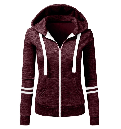 Thalia - Sudadera con capucha de lana curvada y cremallera para mujer