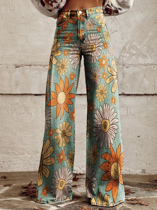 Pastel™ | Pantalones de pata ancha con estampado floral vintage