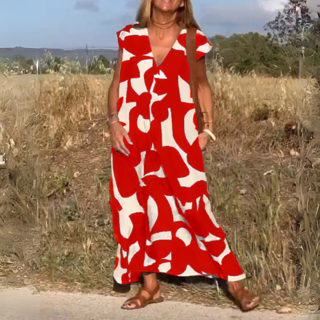 VESTIDO ESTAMPADO CON CUELLO EN V