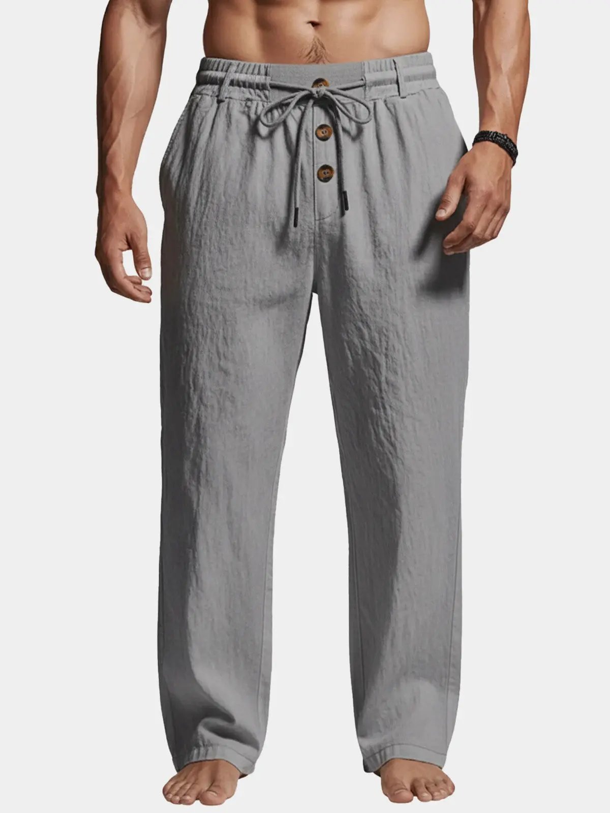 Męskie Spodnie Wiązane Proste Nogawki